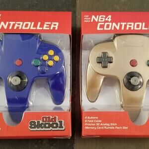 2 N64 Controllers - Blue & Gold (NEW) - Nintendo - Nintendo64 - Old Skool